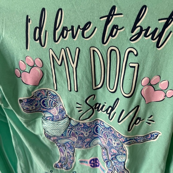 Simply Southern "I'd Love to But My Dog Said No" mint green long sleeve Medium - Picture 6 of 7